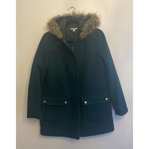 J. Crew Teal Pea Coat with Faux Fur Hood